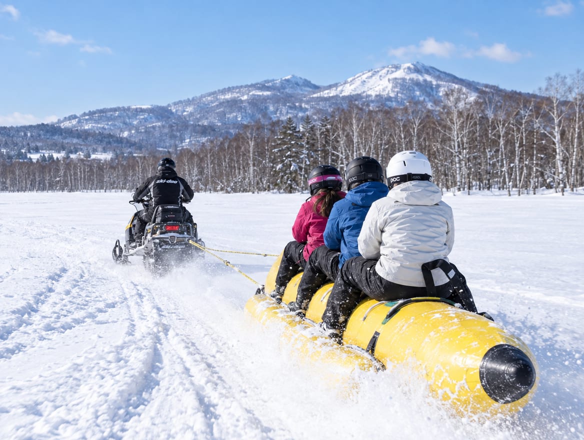 Banana boat towed by a snowmobile