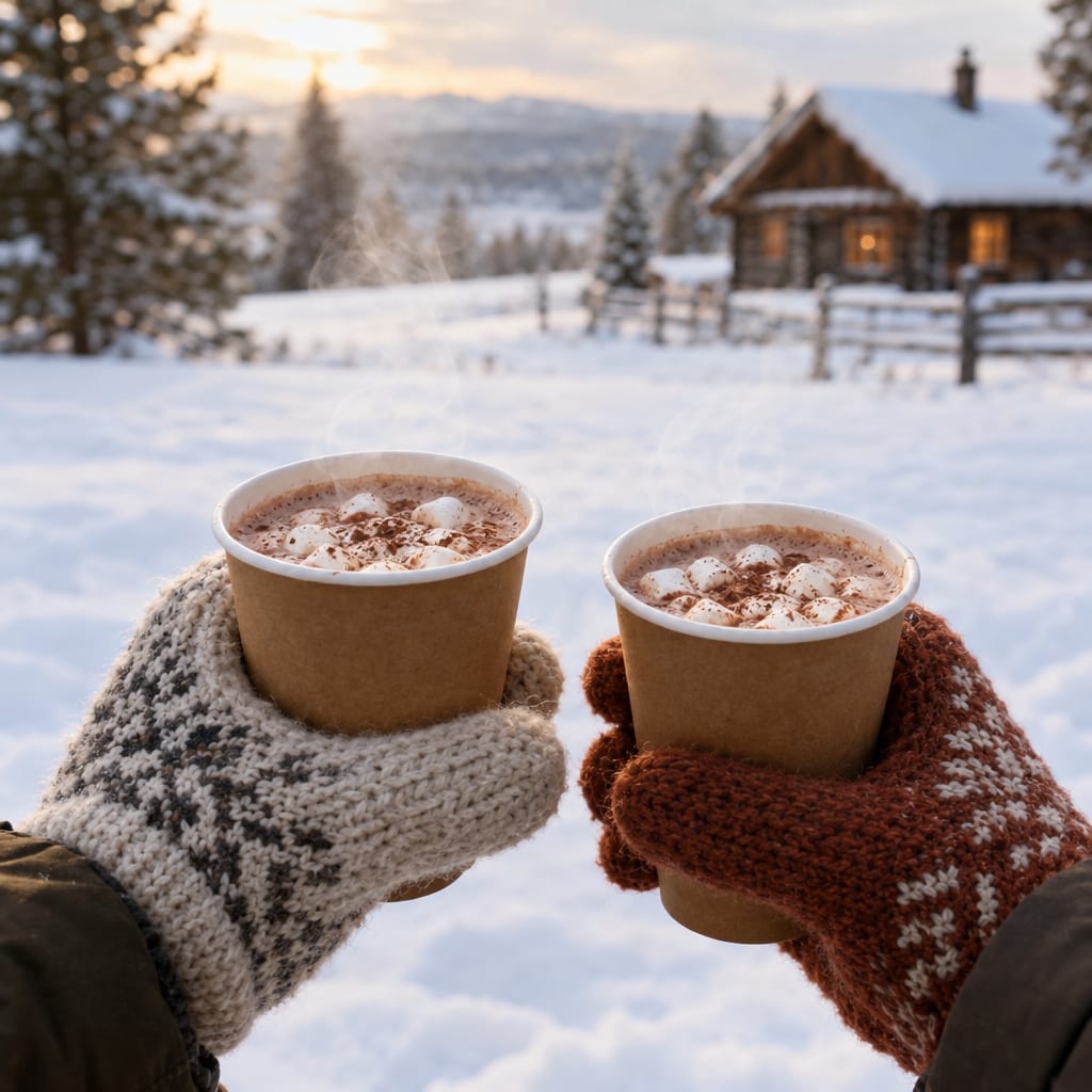 Hot cocoa held in mittens