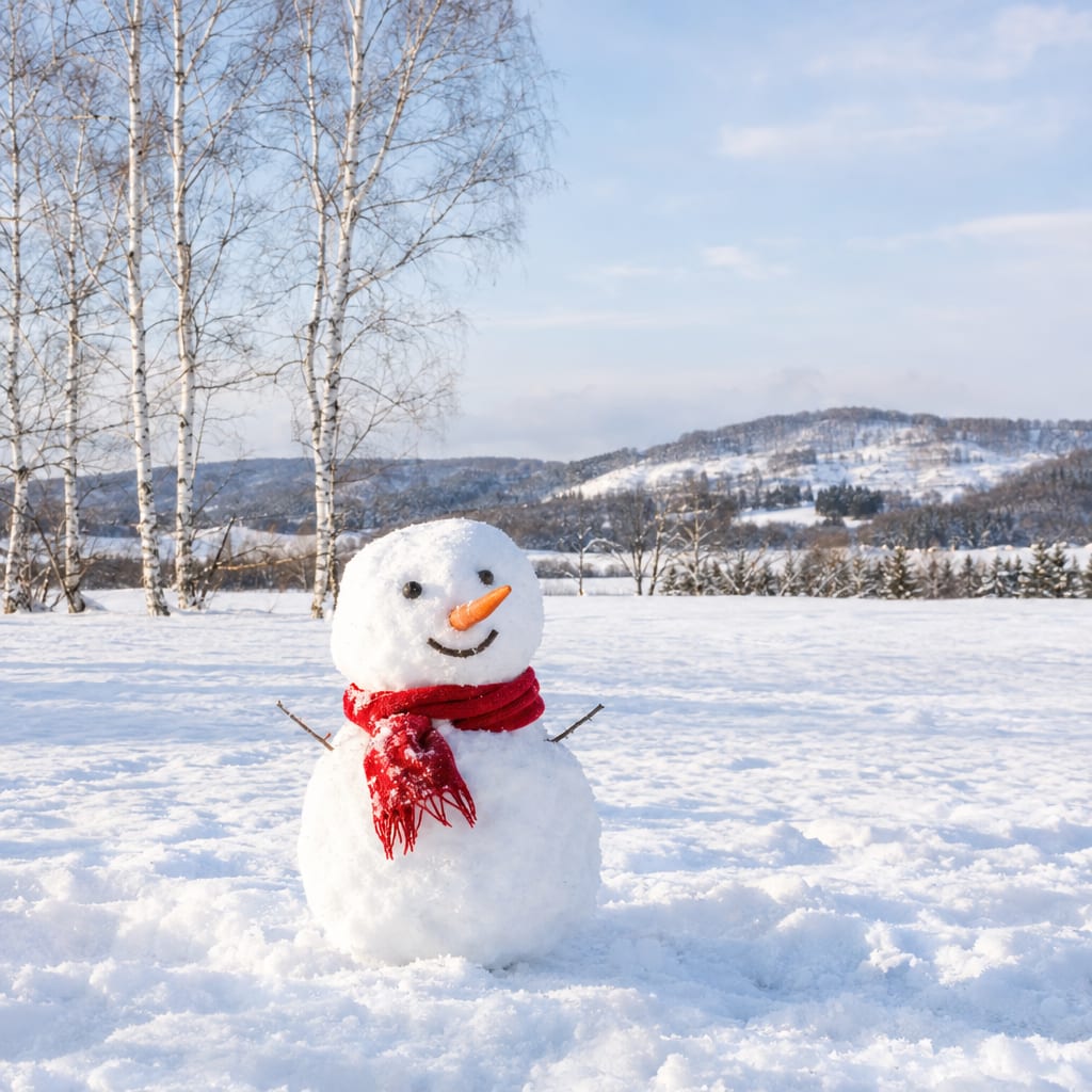 A small snowman on the snowfield