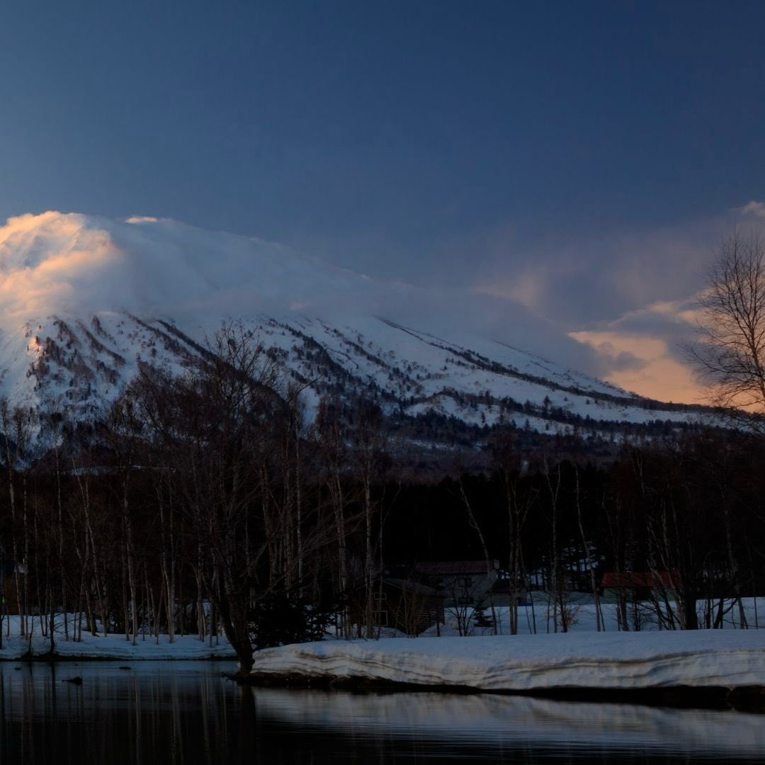 Mt. Yotei at dusk over the snowfield